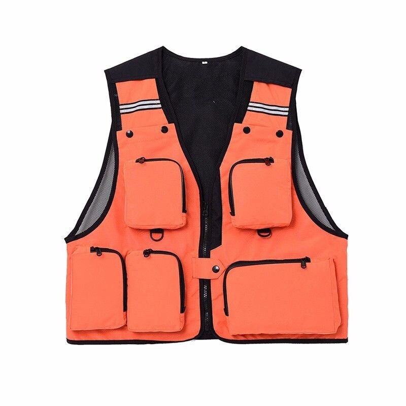Fly Fishing Vest Mesh Jacket Men Sleeveless Photography Waistcoat Outdoor Premium Gear Packs and Life Vests for Fly Fishing Male: Orange / L