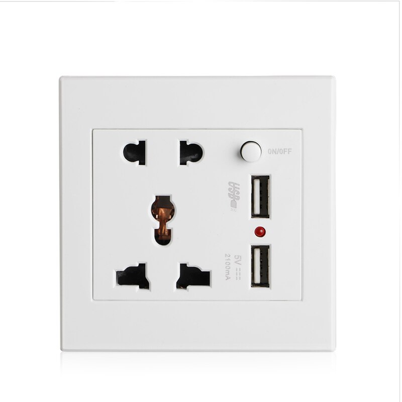Uttag +2 usb+strömbrytare vägguttag laddare ac/dc strömadapter kontakt uttag panel