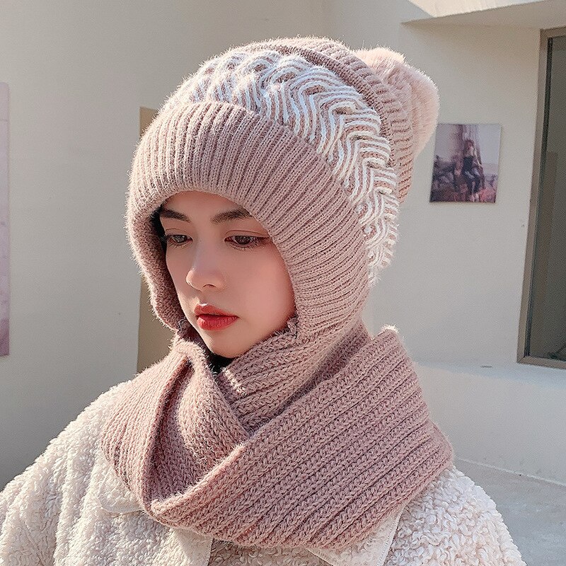 Gorro de lana de punto para mujer, bufanda rosa, versión coreana, versátil, conjunto de gorros para padres e hijos, 2022