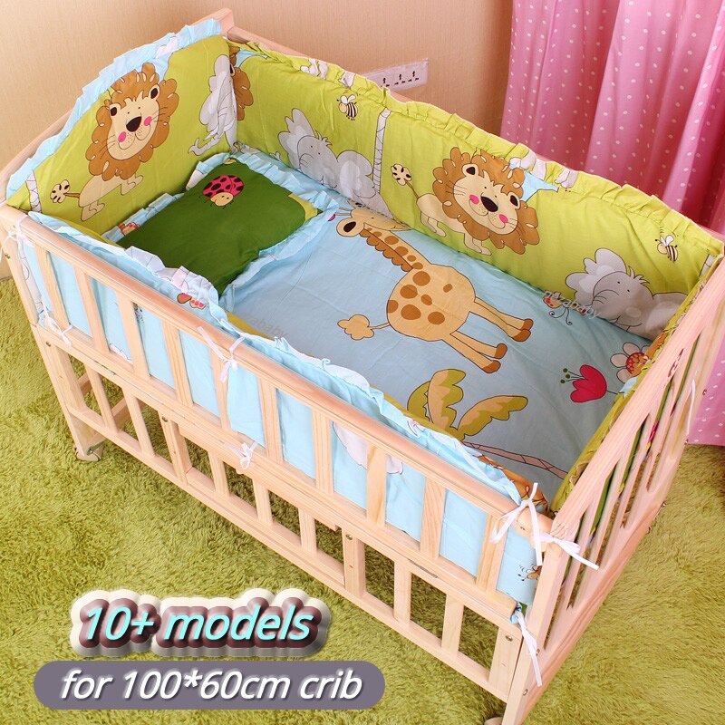 5 Stuks Set Pasgeboren Baby Wieg Beddengoed Set Baby Beddengoed Set Kids Wieg Bumper Cartoon Dier Baby Wieg Set 100X60Cm CP01