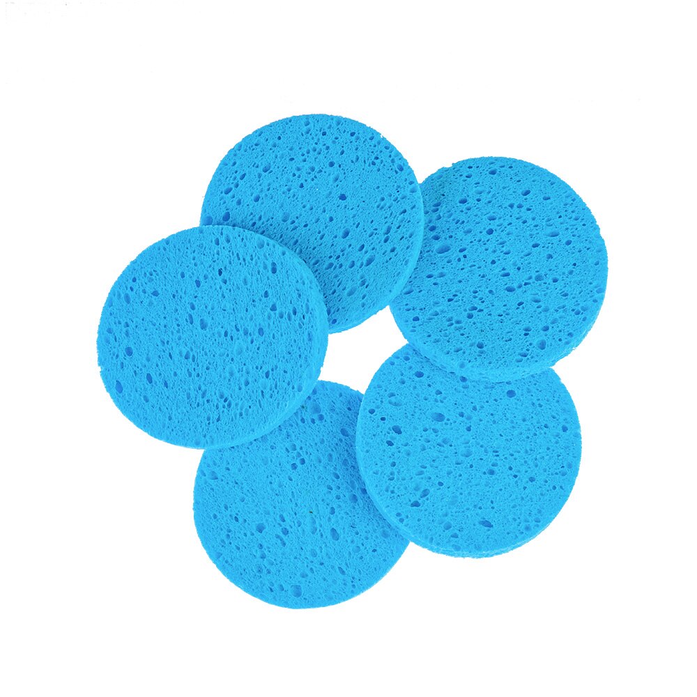 5 pièces 6/7/8/9/10cm visage rond démaquillant outils naturel pâte de bois éponge Cellulose compresse cosmétique bouffée Facial lavage Spong: blue / 10cm