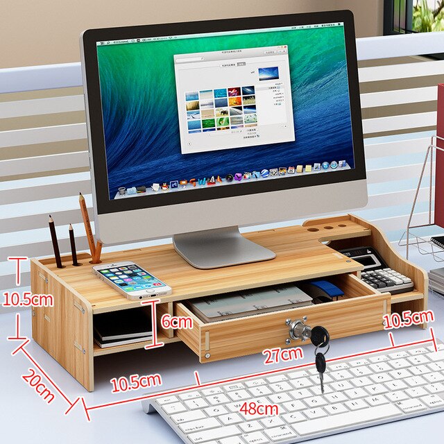 Computer Monitor Increase Rack Bracket File Rack Wooden Office Desk Storage Finishing Rack Shelf Storage Box Office storage box: Cherry wood
