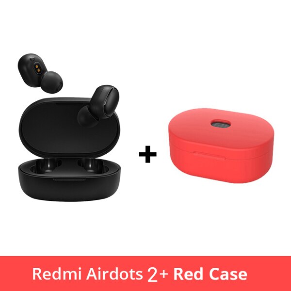 Original Xiaomi Redmi AirDots 2 Wireless Bluetooth 5.0 Charging Earphone In-Ear stereo bass Mi True Wireless Earbuds AI Control: CN Add Red Case