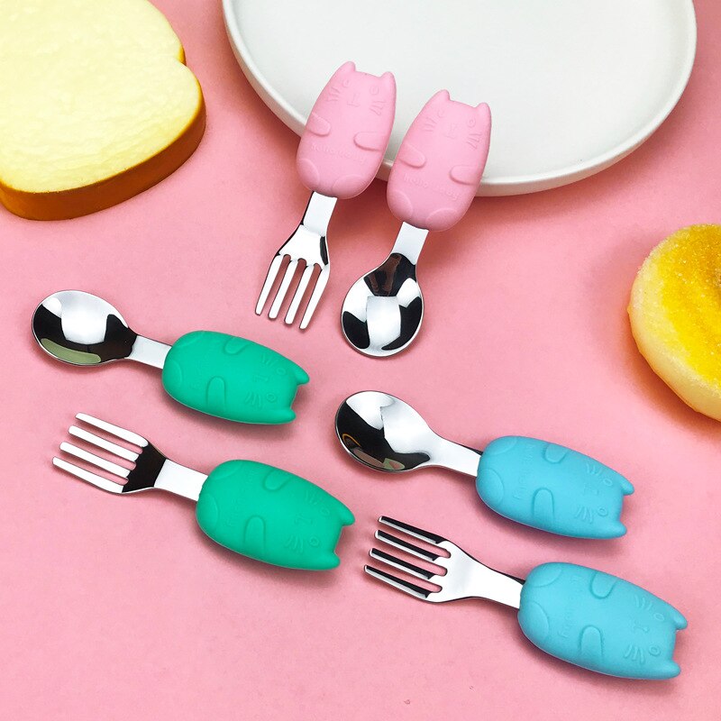 Spoon And Fork For Kids Children's Cutlery Set Cute Cartoon Metal spoons And Forks Stainless Steel Eco Friendly Kids Tableware
