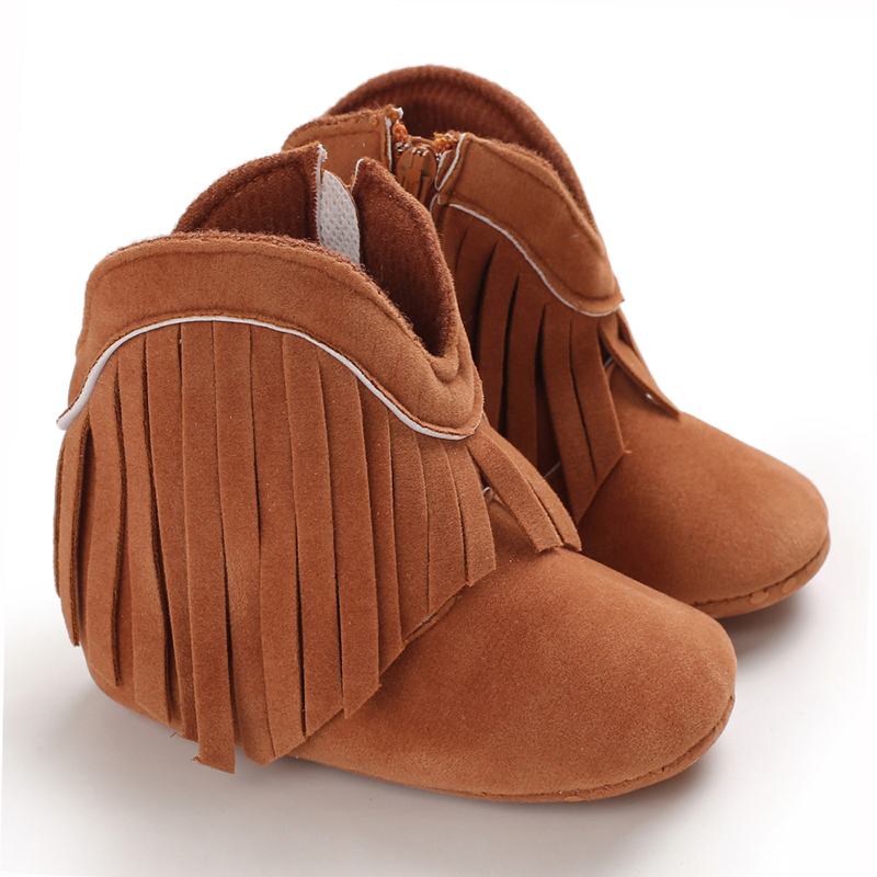 Men And Women Baby Winter Style Thermal Trainers 0-18Months Neonatal Indoor Walking Shoes Bed Shoes Tassels Soft Sole: brown / 0-6 Months