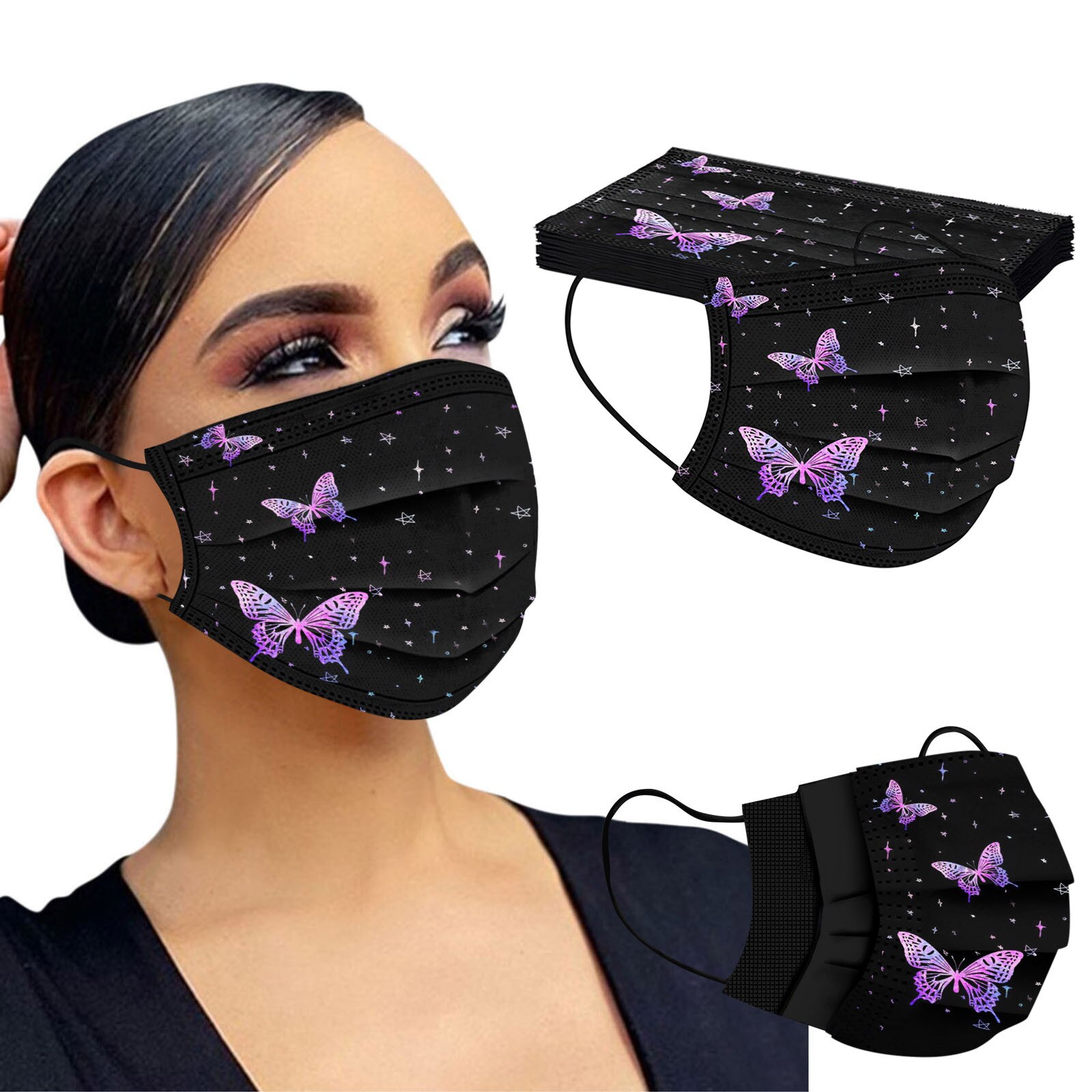 Masques faciaux jetables imprimés papillon pour adultes, 10 pièces, protection buccale non tissée à 3 couches, Anti-poussière, masques de protection respirants sûrs # M