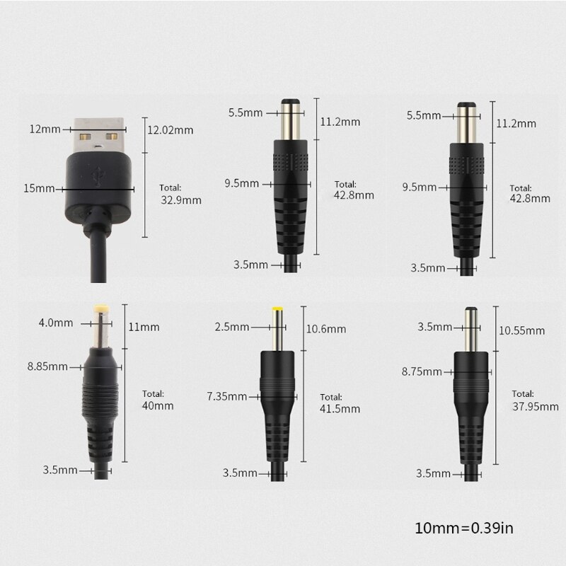 USB to DC Port Charging Cable Power Supply Cord Line DC/5.5x2.1 DC/5.5x2.5 DC/3.5x1.35 DC/4.0x1.7 DC/2.5x0.7 Connector