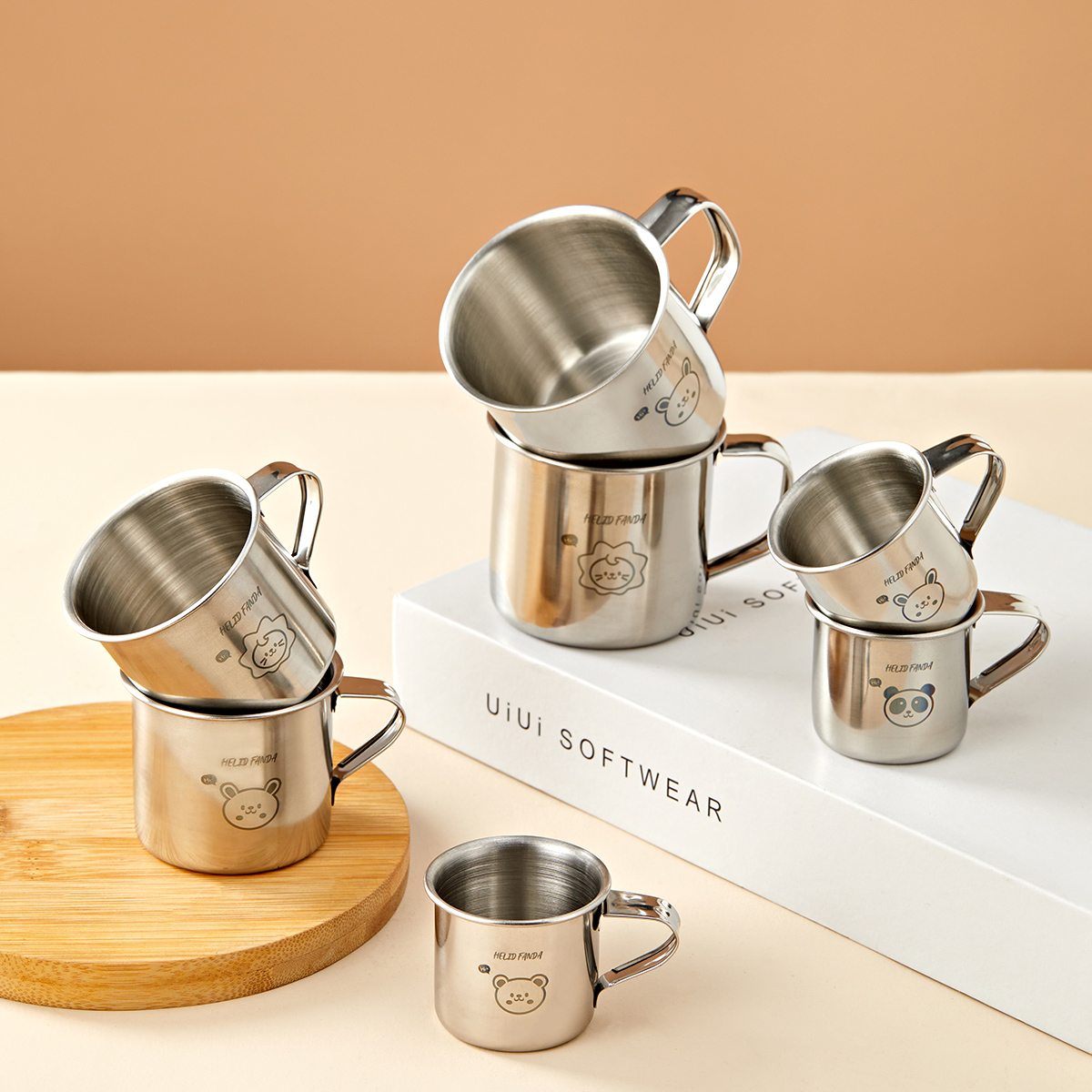 Mini sød børnekrus med hank, holdbar anti-skoldning rustfrit stål 304 mælkekaffekop, drikkeglas