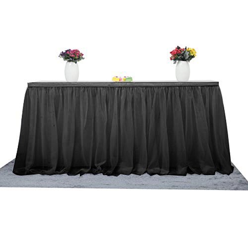 Tyll mesh bord skjørt dekke bursdag bryllup festlig fest dekor bordduk: Svart