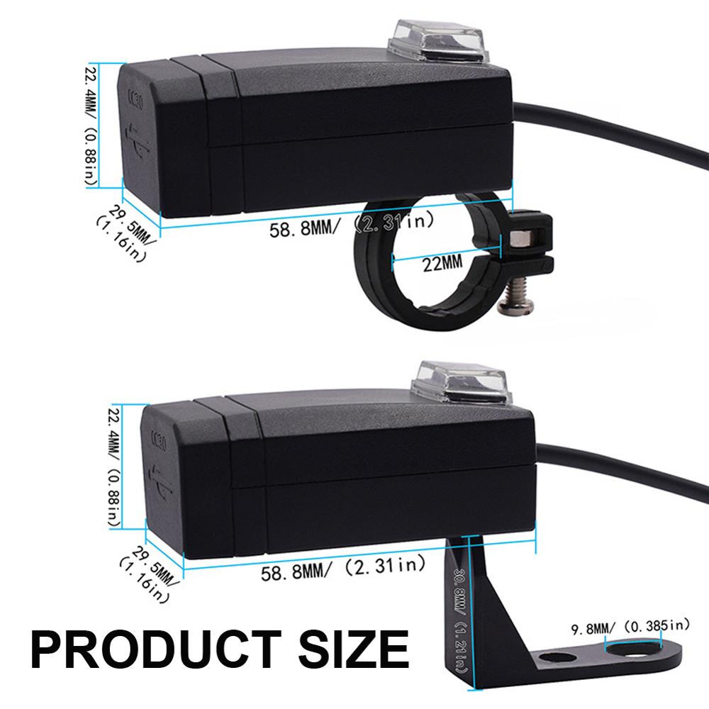 Universele  qc3.0 usb motorfietslader, waterdichte dubbele usb snellader, 12v voedingsadapters