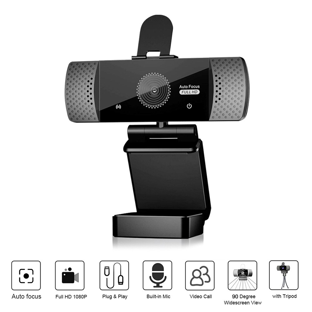 USB 2.0 Web Camera 1080P Full HD 2MP Auto Focus Computer Camera Webcams Built-in Mic with Lens Cover Tripod for Laptop Computer