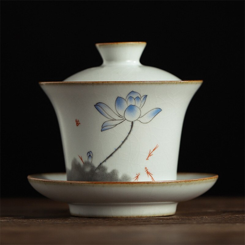 Large Jingdezhen Kiln Retro Ceramic Hand-painted Persimmon Kung Fu Gaiwan Handmade Porcelain Tea Tureen Office Tea Cup Drinkware: F