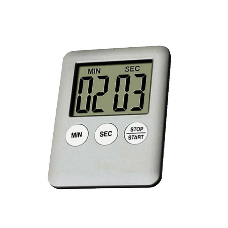 Super Thin LCD Digital Screen Kitchen Timer Square Cooking Count Up Countdown Alarm Sleep Stopwatch Temporizador Clock: silver
