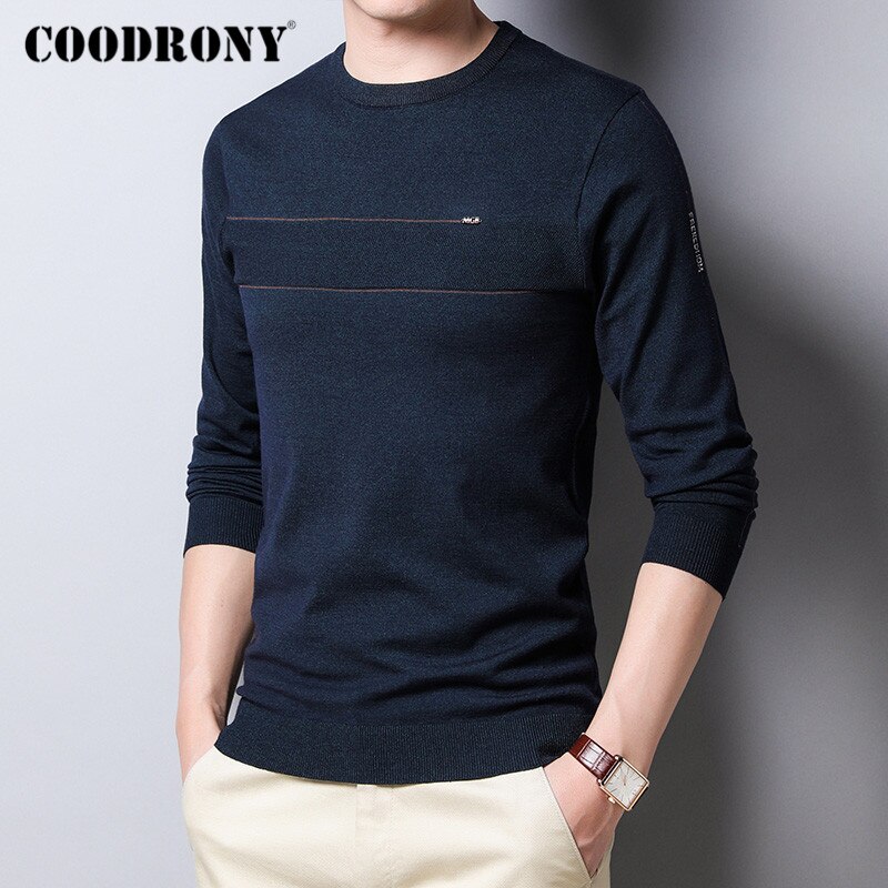 Coodrony merke vår høst genser herre bomull strikket genser herre klær uformell o-neck pull homme  c1035: Svart / 4xl