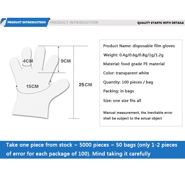 100 stuks wegwerphandschoenen van plastic, anti-olie, handschoenen voor de horeca, doorzichtige schoonmaakhandschoenen, beschermende accessoires