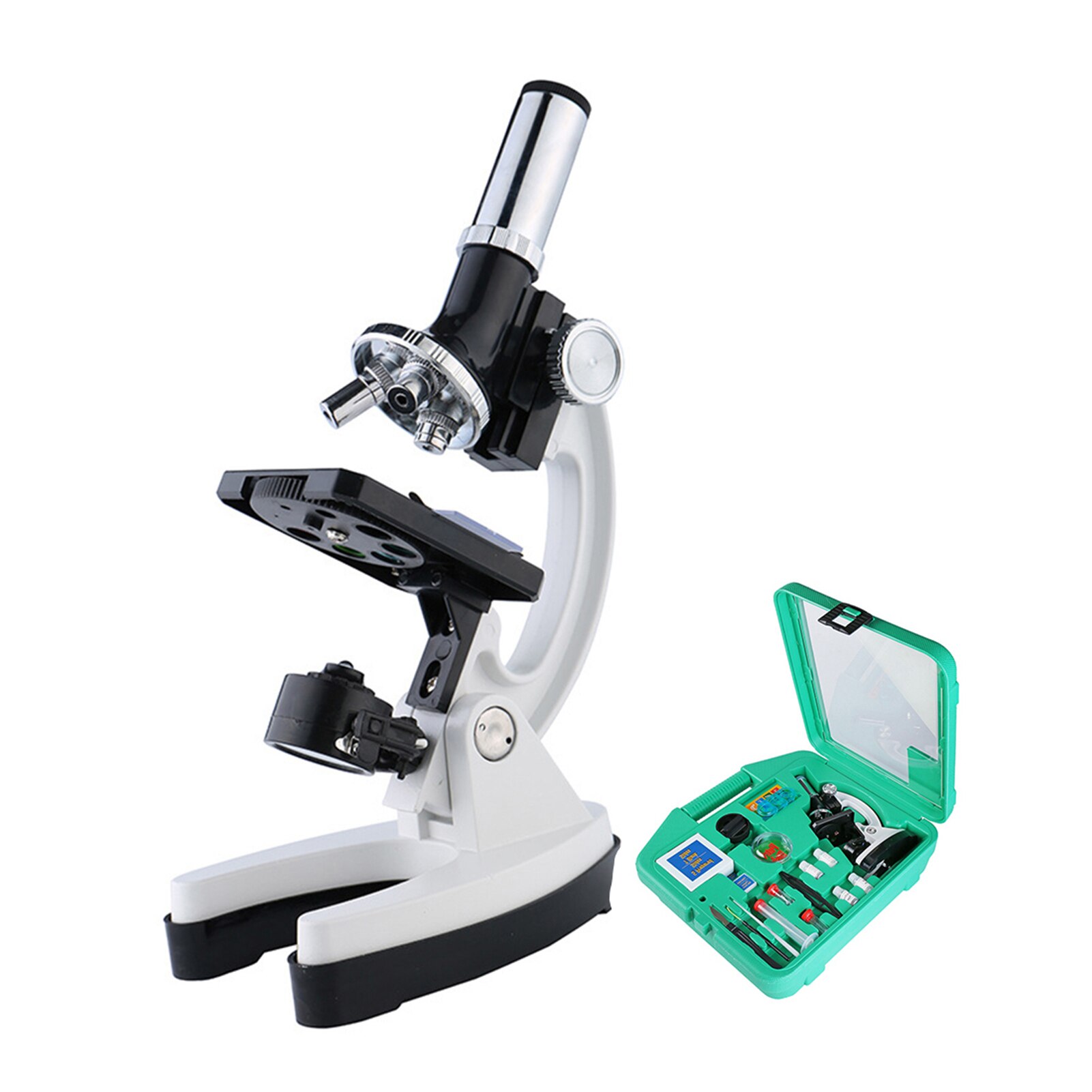 Microscope Set with Accessories Kit 100X-1200X Kids Students All-Metal Microscope Biology Scientific Lab Microscopic Magnifier