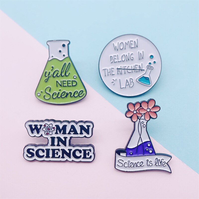 Kreativitet sjov videnskab kemi eksperiment bægerglas emalje nåle blomster bogstaver legering brocher badges tilbehør kvinder smykker