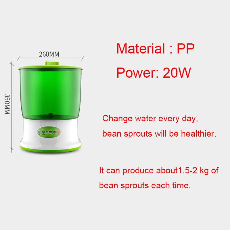Machine de germes de haricot d'intelligence d'utilisation à la maison de 220V Thermostat de grande capacité graines vertes croissant Machine automatique de germination de haricot