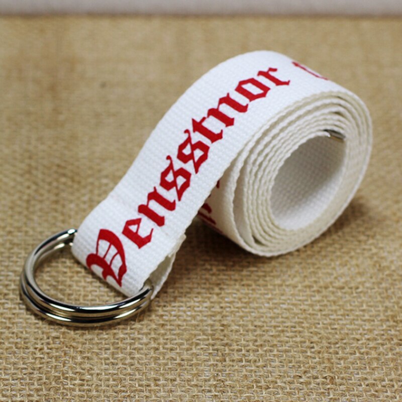 Unisex Canvas Riemen Letters Gedrukt D Ring Dubbele Gesp Punk Taille Band Vrouwen Mannen Tiener Lange Brede Riem: A white
