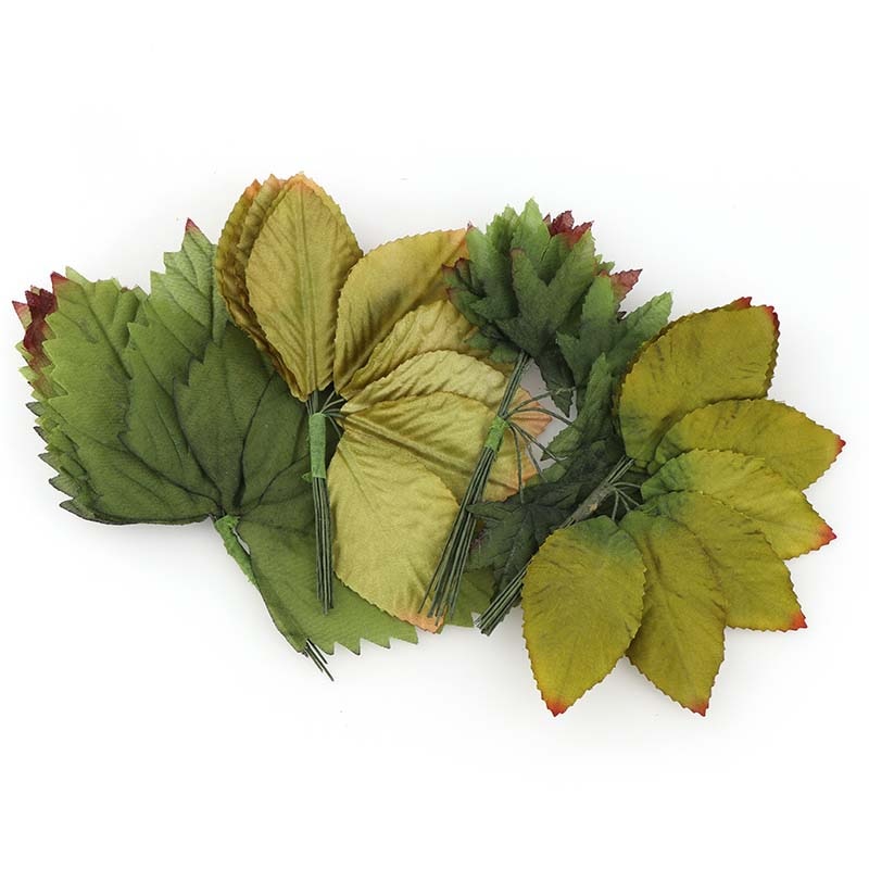Ongeveer 10-13 Stks/Bos Kunstbloemen Simulatie Rose Plastic Groen/Geel Blad Nep Zijde Bloemen Voor bruiloft Decoratie