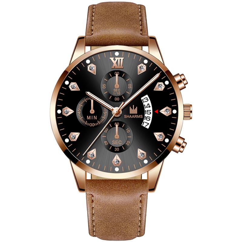 SHAARMS hommes montre bracelet en cuir Quartz montre-bracelet Date horloge Sport montres Relogio Masculino: D