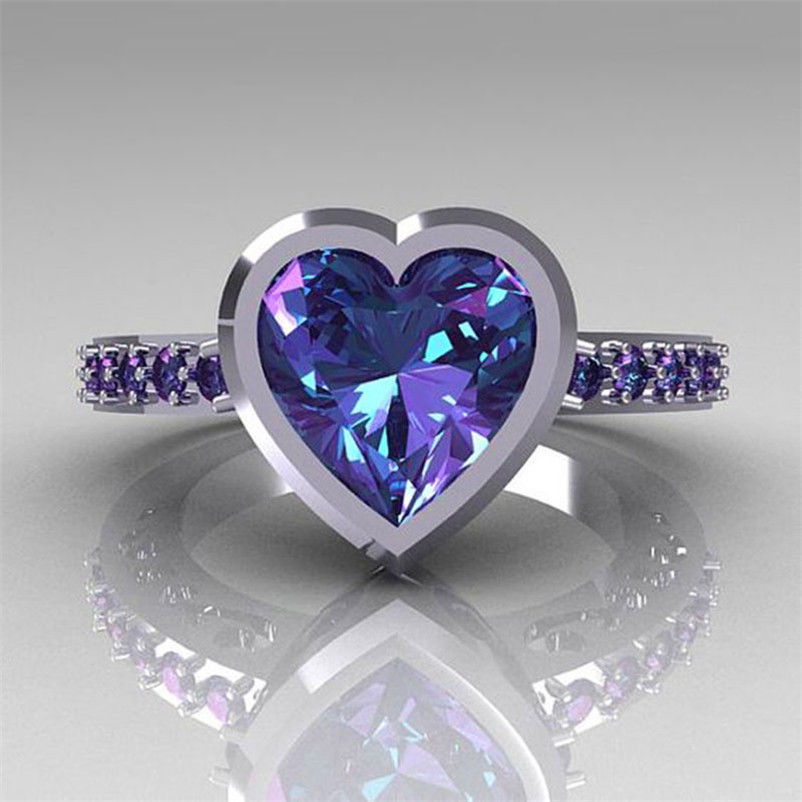 ZN Purple Zircon Crystal Ring For Women Lovely Heart Shape Excellent Beautiful Jewelry Romantic Valentine's Day