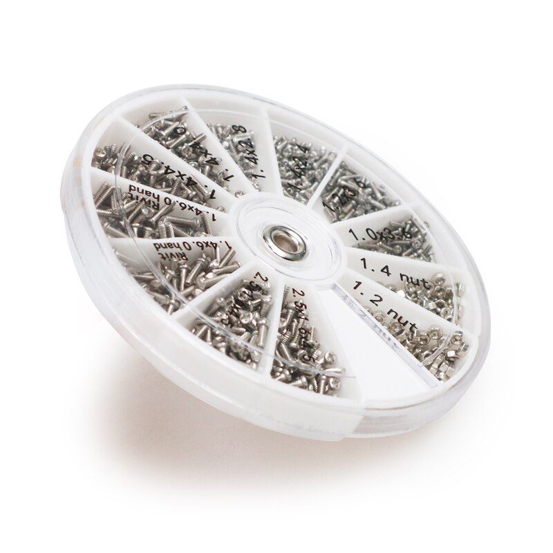 1Box (600pcs) 12 Kinds of Small Screws Nuts Assortment Kit M1 M1.2 M1.4 M1.6 Screw for Watches Glassess Repair Tools Tornillos