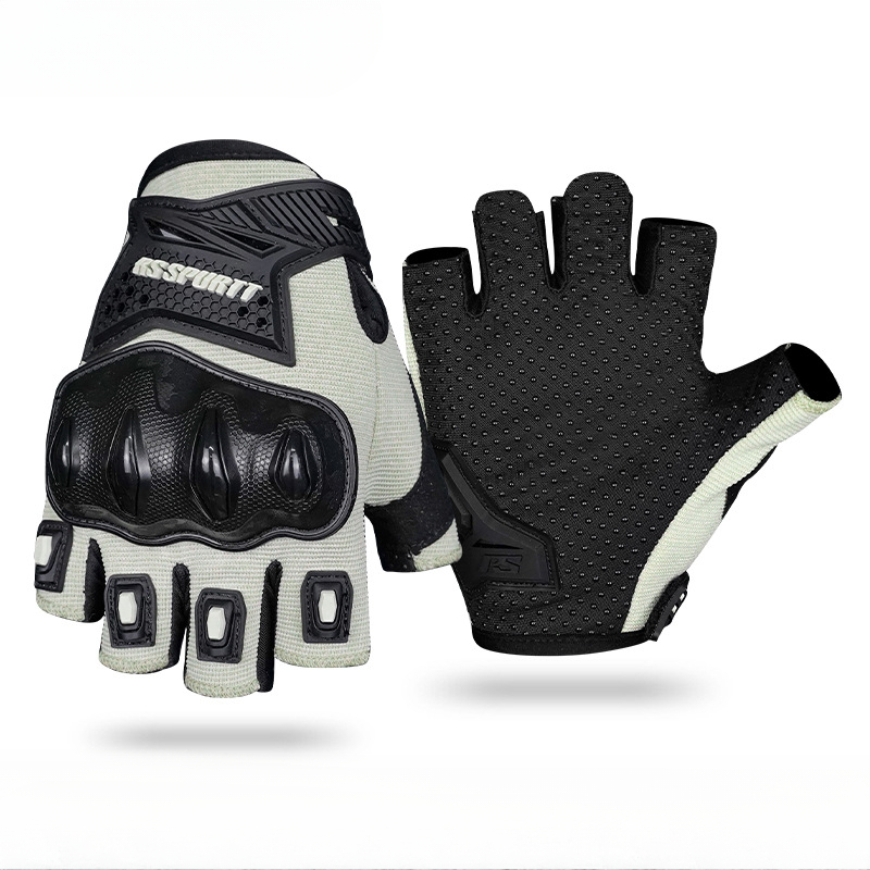 Guantes protectores de ciclismo transpirables, guantes de motocicleta para hombres y mujeres, guantes de verano con protección absorbente de golpes de medio dedo: Gris / S