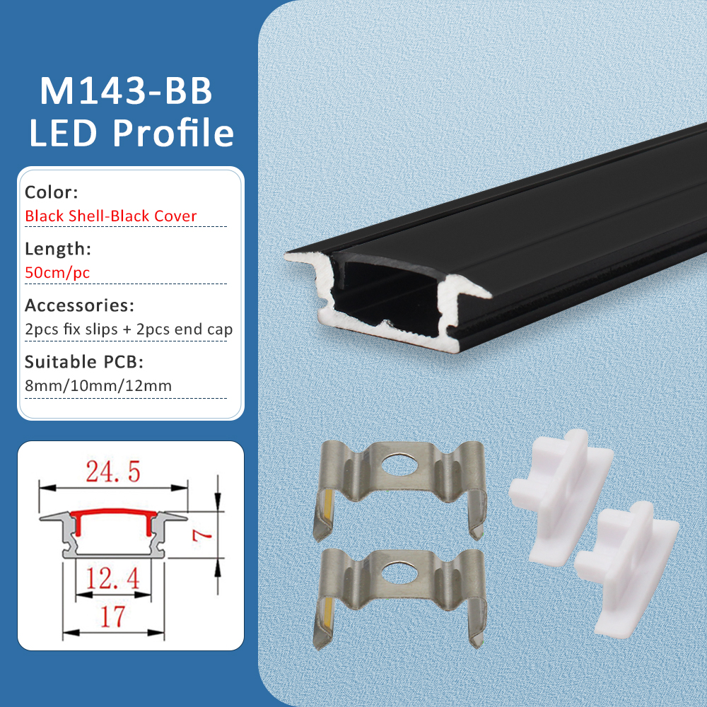 LED Strip Aluminum Profile 50CM Recessed Surface Mounted Aluminium Channel with Diffuser PC Cover for 8mm 10mm Linear Lighting: Red / Light purple