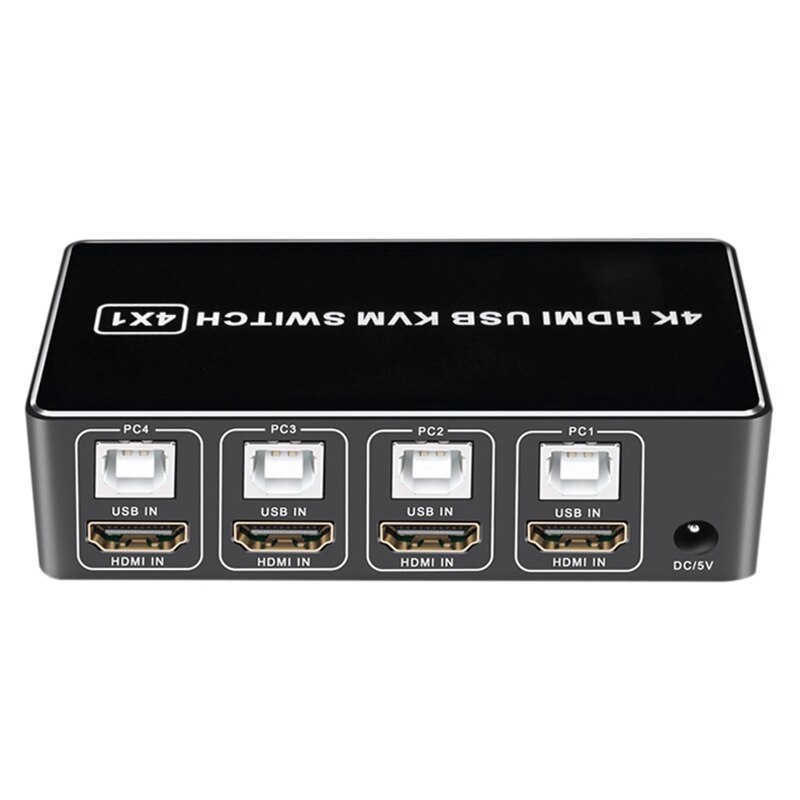 4K HDMI KVM Switch 4Ind 1Ud - USB, Tastatur, Mus, Printer, Skærm