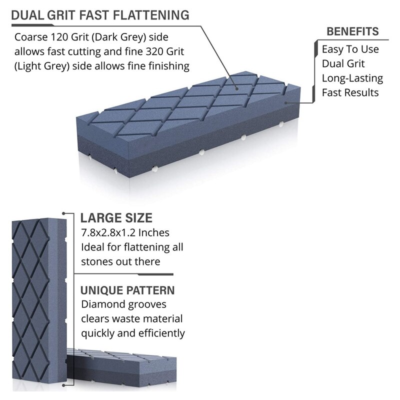 Large Flattening Stone- Dual Grit Coarse/Fine Sharpening Stones Flattener- Diamond Grooves Whetstone Fixer