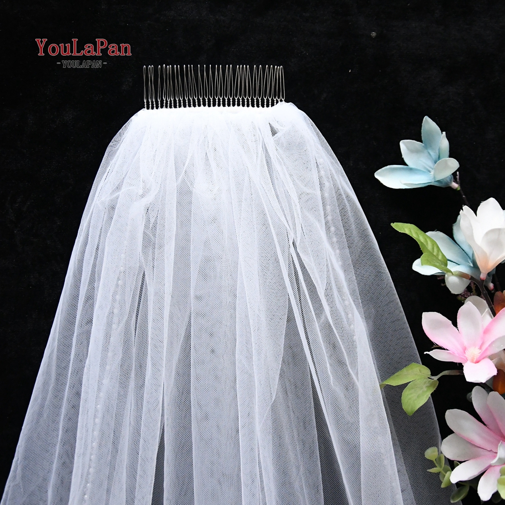 Youla Pan V34 Elegante Bruiloft Sluier Met Crystal Edge Veil Voor Bruid 1 Layer Wit Vingertop Lengte Sluier Met Kam bruidssluier