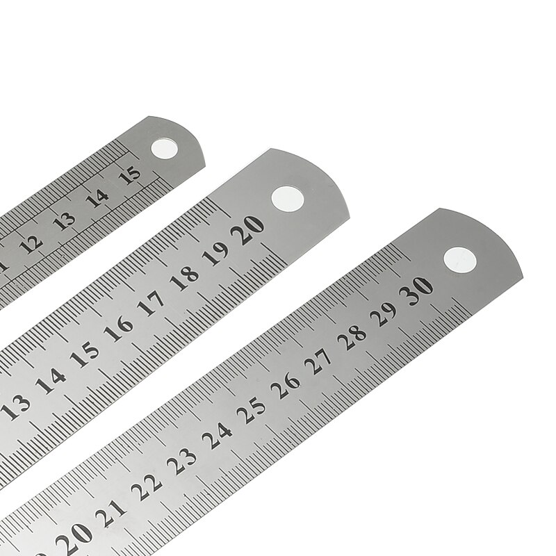 1 stk 15cm/20cm/30cm/50cm dobbeltsidet skala rustfrit stål lige lineal måleværktøj 0.7mm/0.5mm skolekontorartikler