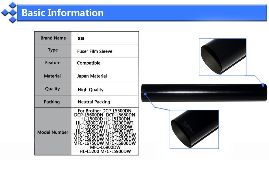 1X Japan Compatible Fuser Film Sleeve Replacement For Brother HL-L6200DW DCP-L5500DN DCP-L5600DN MFC-L5700DW HL-L5200