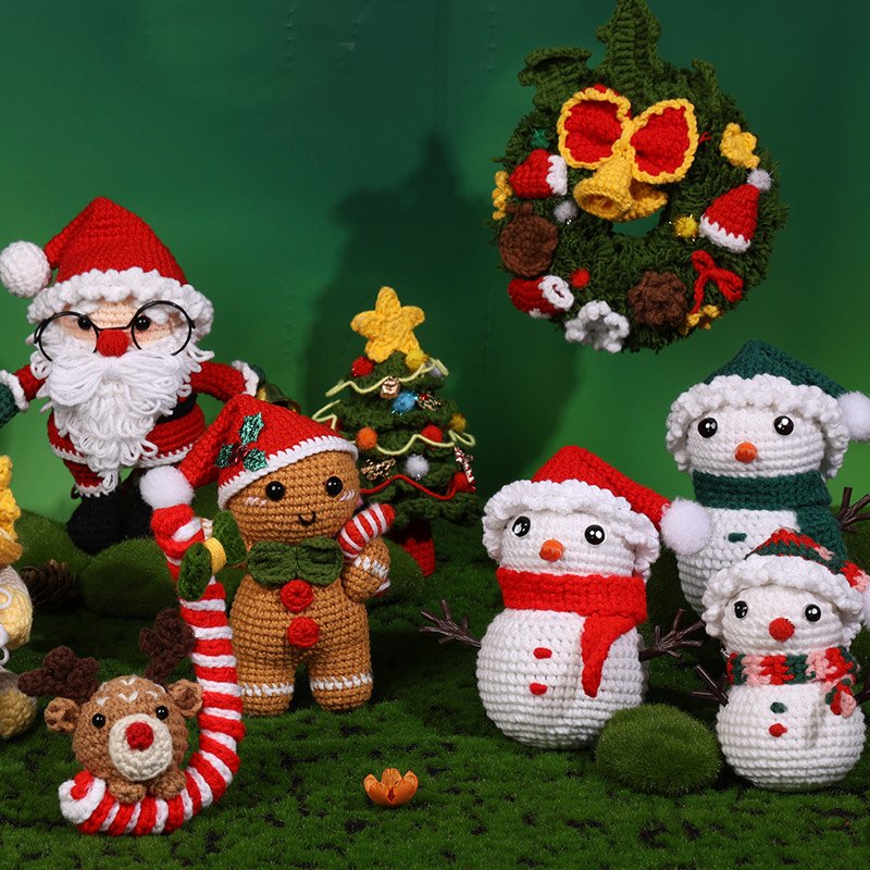 MIUSIE Kit de iniciación de ganchillo navideño, kit completo de tejido artesanal con hilos de ganchos de ganchillo, tutoriales de vídeo para de bricolaje