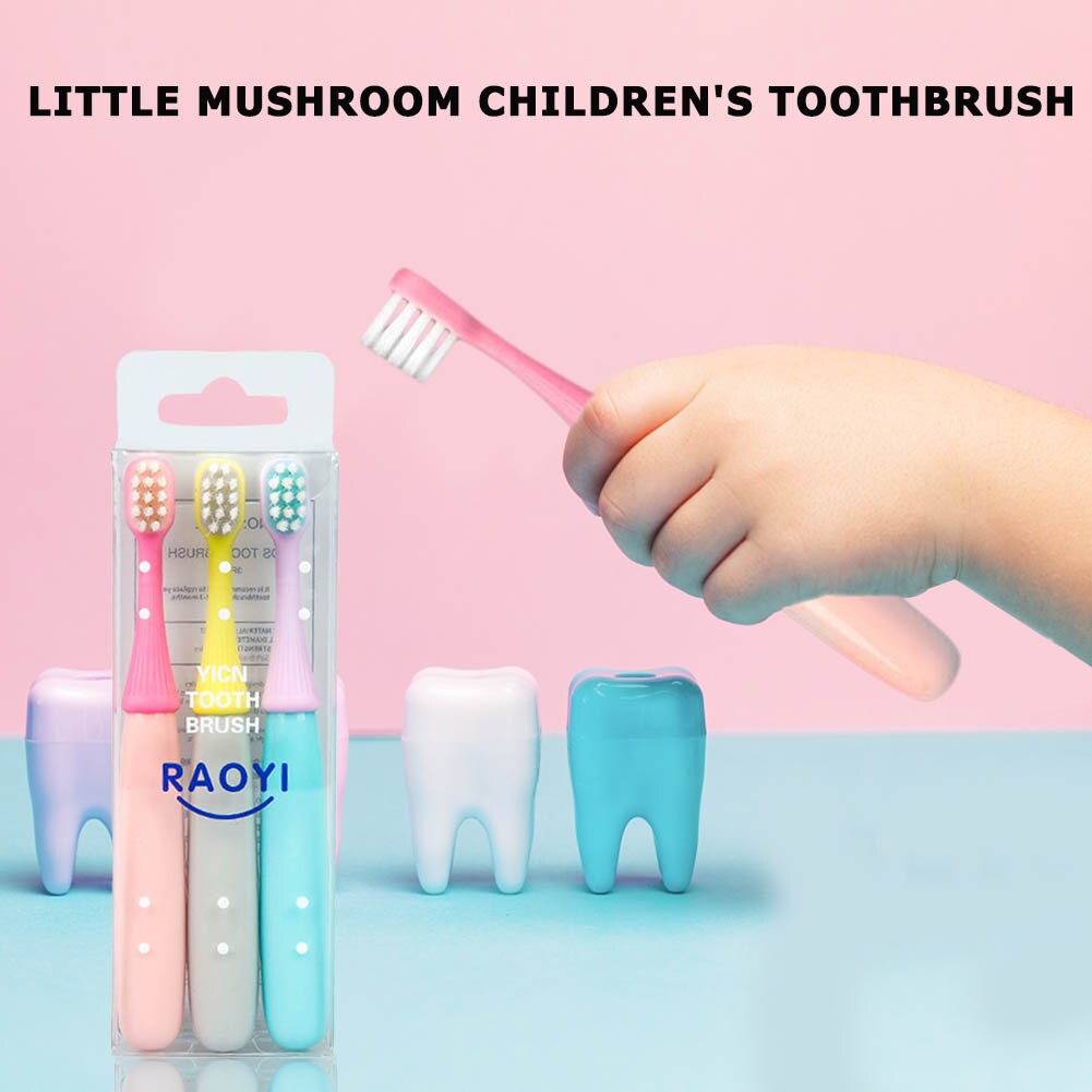 3pcs Practical Cartoon Mushroom Toothbrush Children Multi-functional Durable Portable Teeth Whitening Oral Cleaning Stick