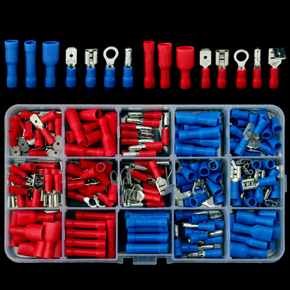 200Pcs/lot Insulated Electrical Wire Terminals Mixed Assorted Lug Kit Electrical Crimp Connectors Spade Set with Case Box Kit