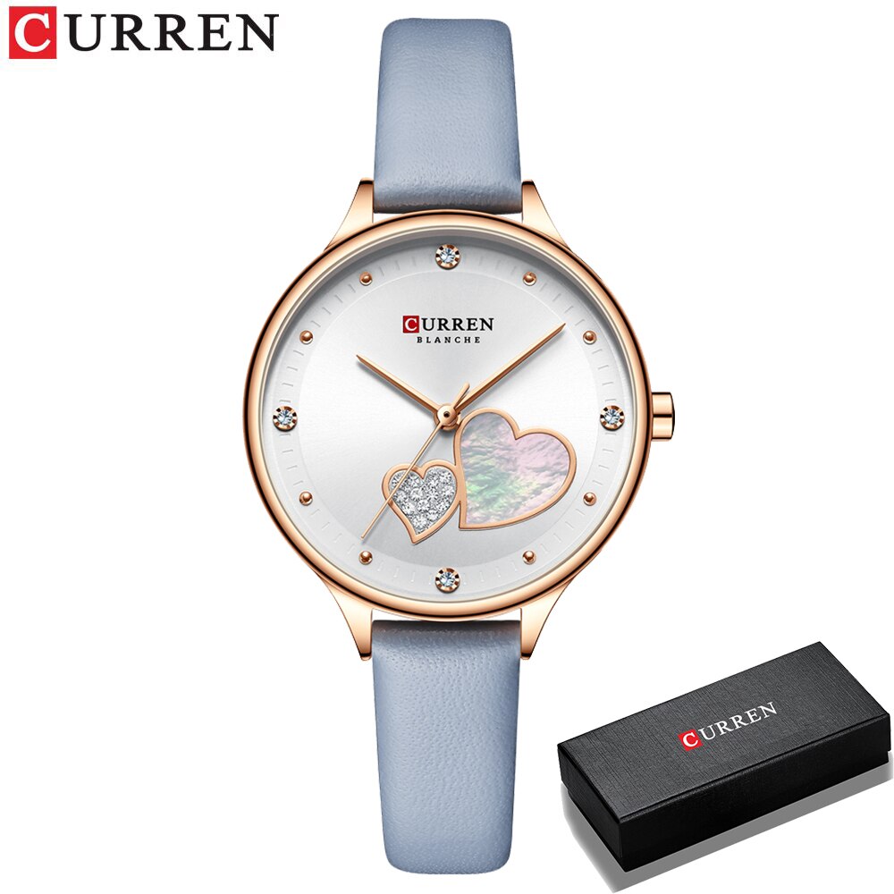 Curren Horloges Vrouwen Mode Lederen Quartz Polshorloge Charmante Strass Vrouwelijke Klok Zegarki Damskie: Zilver