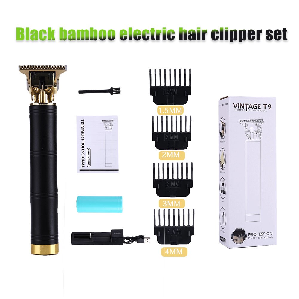 Rechargeable Clipper Hair Mower Trimmer Men CutterShaver Beard Electric Haircut Machine Hairstyle Cutting Portable: Black-bamboo-1