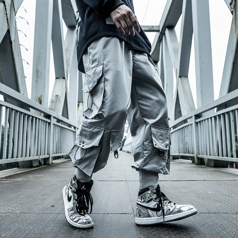Pantalones de paracaidista Harajuku para hombre, ropa holgada de estilo Hip Hop, pantalones Cargo con cordón y multibolsillos, monos con cordón, Hip hop