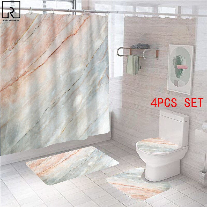 Rideaux de douche en marbre rose, décor brillant pour salle de bain, tissu en Polyester, couverture de toilette, tapis, accessoires de WC: 4PCS SET-D