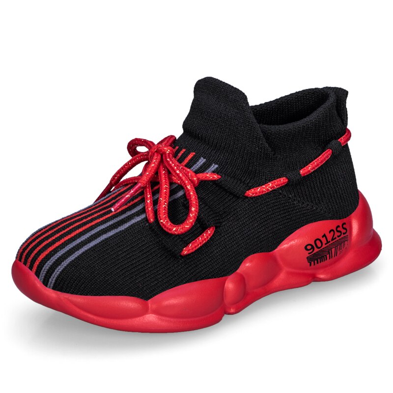 Håndlavede slip on drenge sko børn mesh sko drenge sneakers piger sneakers afslappet sport børn sko chaussure: Sort rød / 11