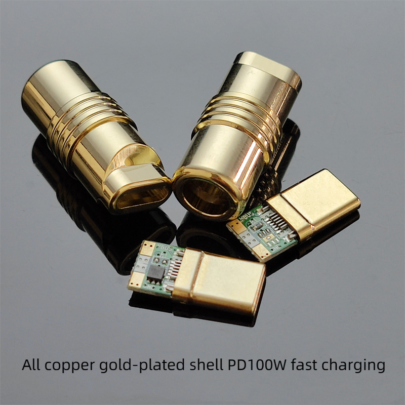 DIY lightning data cable accessories pure copper shell type c charging head gold plated quick charging plug USB connector: MULTICOLOR