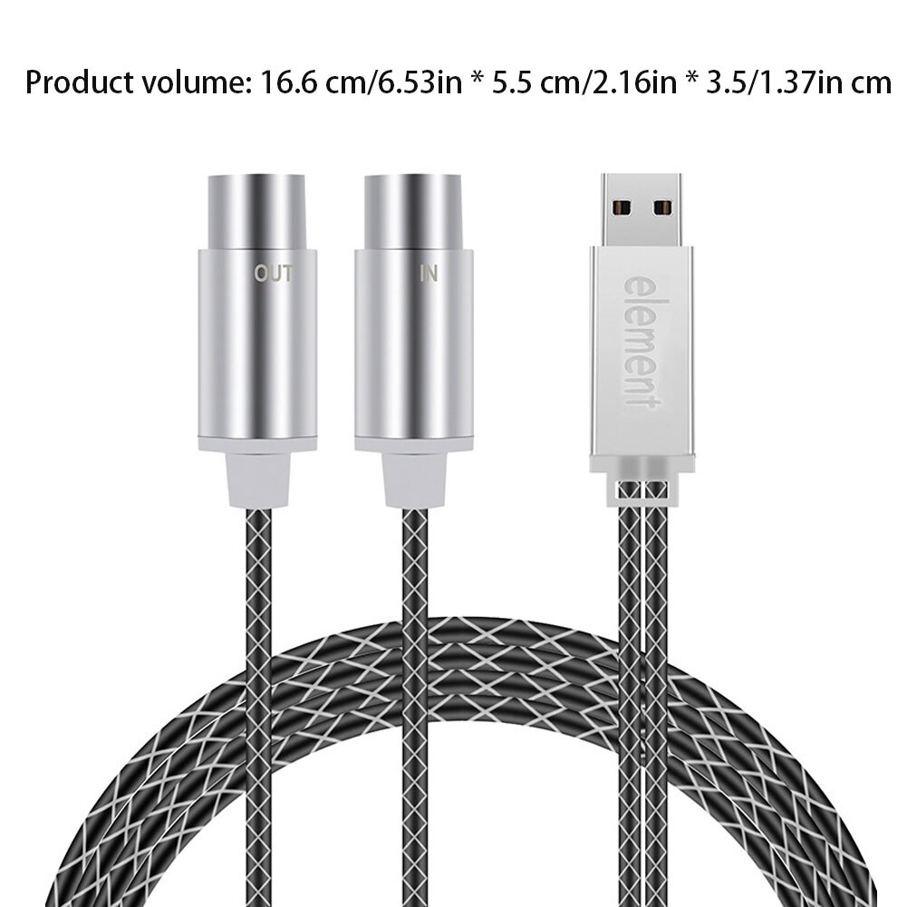 Element Midi-kabel Usb In-Out Converter, professionele Usb Midi Interface Met Indicator Licht Ftp Verwerking Chip Metalen Shell