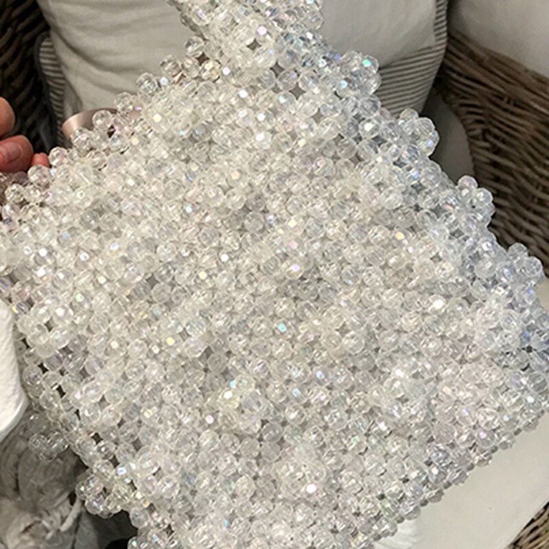 Crystal Evening Bag - Woven Bead Handbag - Soft Tote Bag - Two Handles - SATSEED