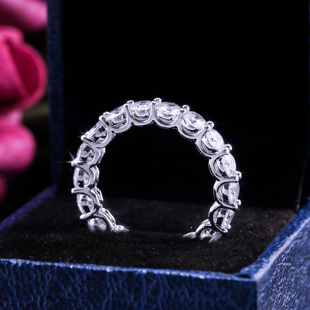 Huitan Luxury Wedding Ring With Dazzling The Whole Circle Zircon Stone Geometric Year For Women Jewelry