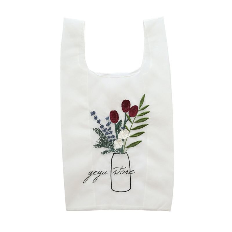 Embroidery Handy Shopping Sundries Storage Bags Handbags Reusable Tote Pouch Recycle Storage Handbags: D