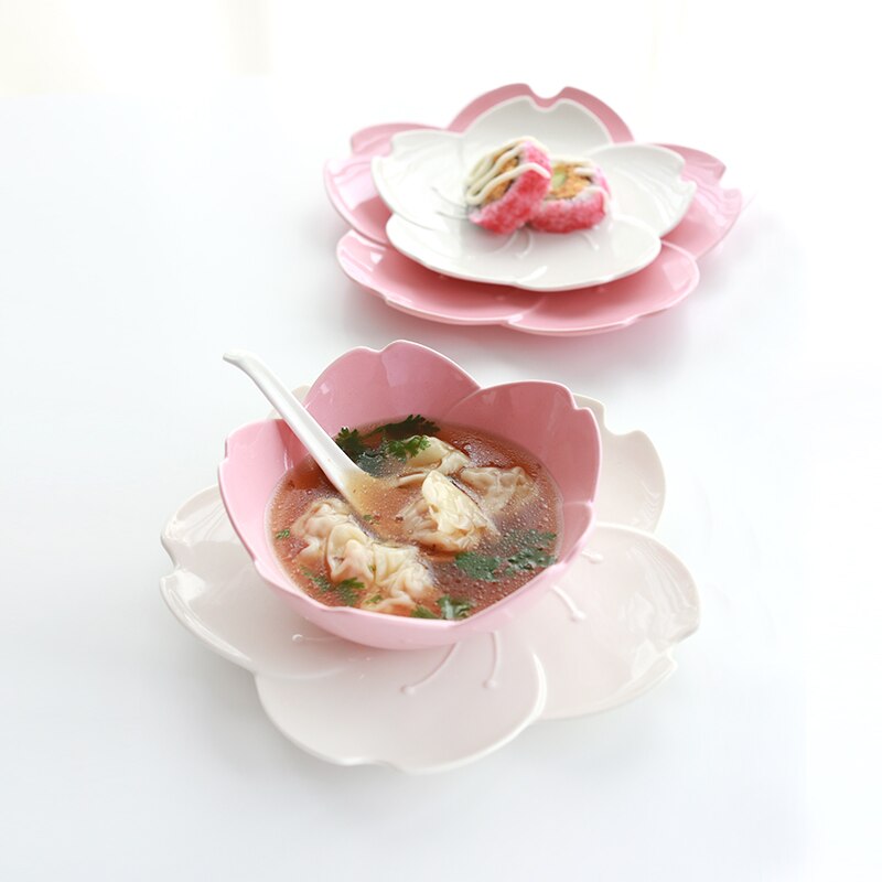 Blomster keramisk fad krydderi dyppeskål sakura keramisk fad kirsebærskål trinket platos sauce fad blomsterfad til køkken