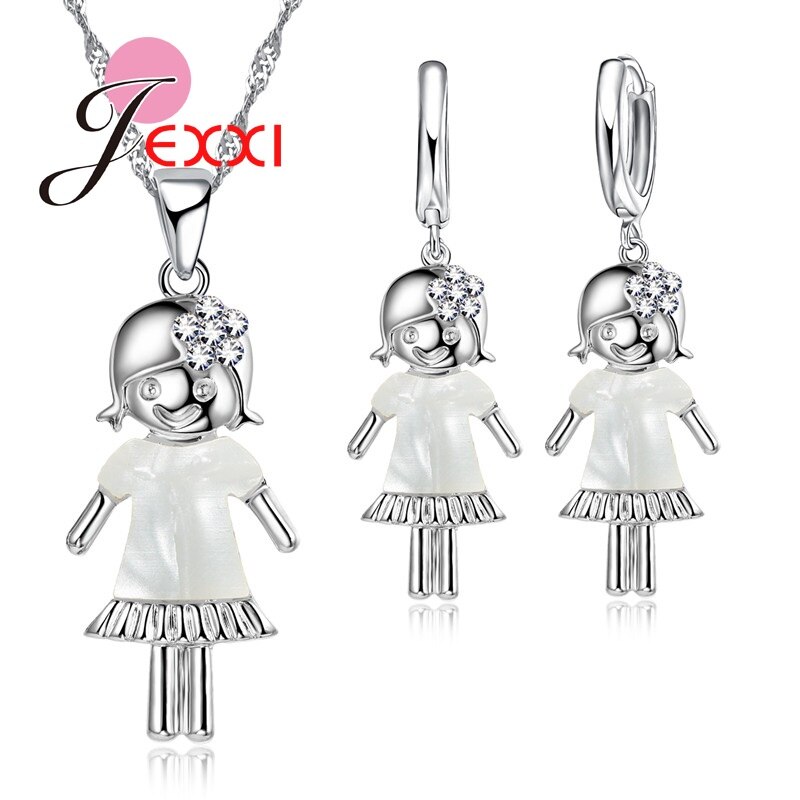 Mooie Cz Cubic Zirkoon 925 Sterling Zilveren Sieraden Set Meisje Hanger Ketting & Oorbellen Sets