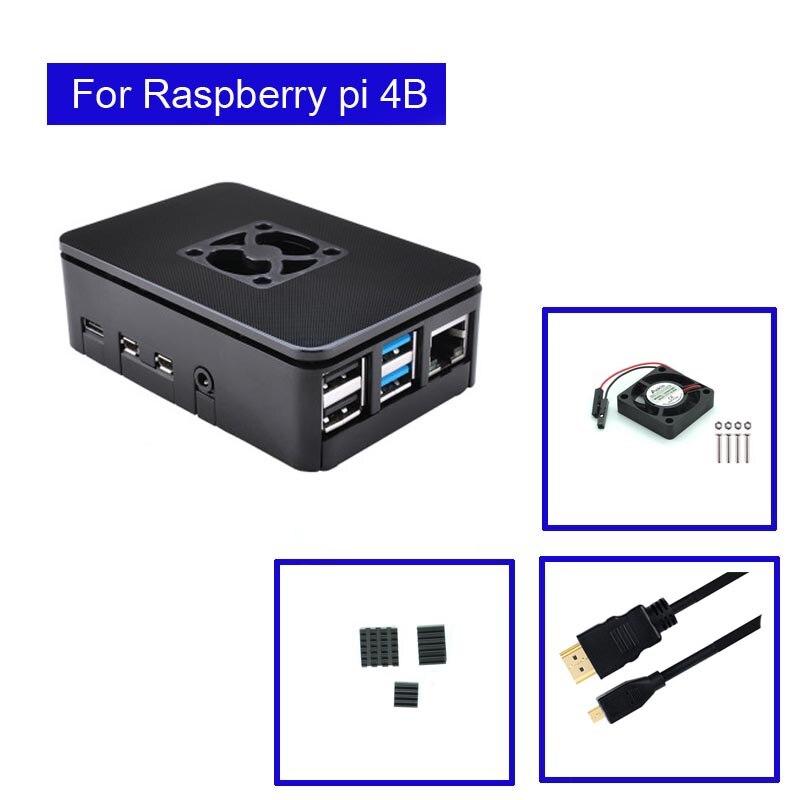 Raspberry Pi 4 Model B ABS Case with Fan + Heatsink +32GB SD Card+ 5V 3A power+HDMI for Raspberry Pi 4B: Black